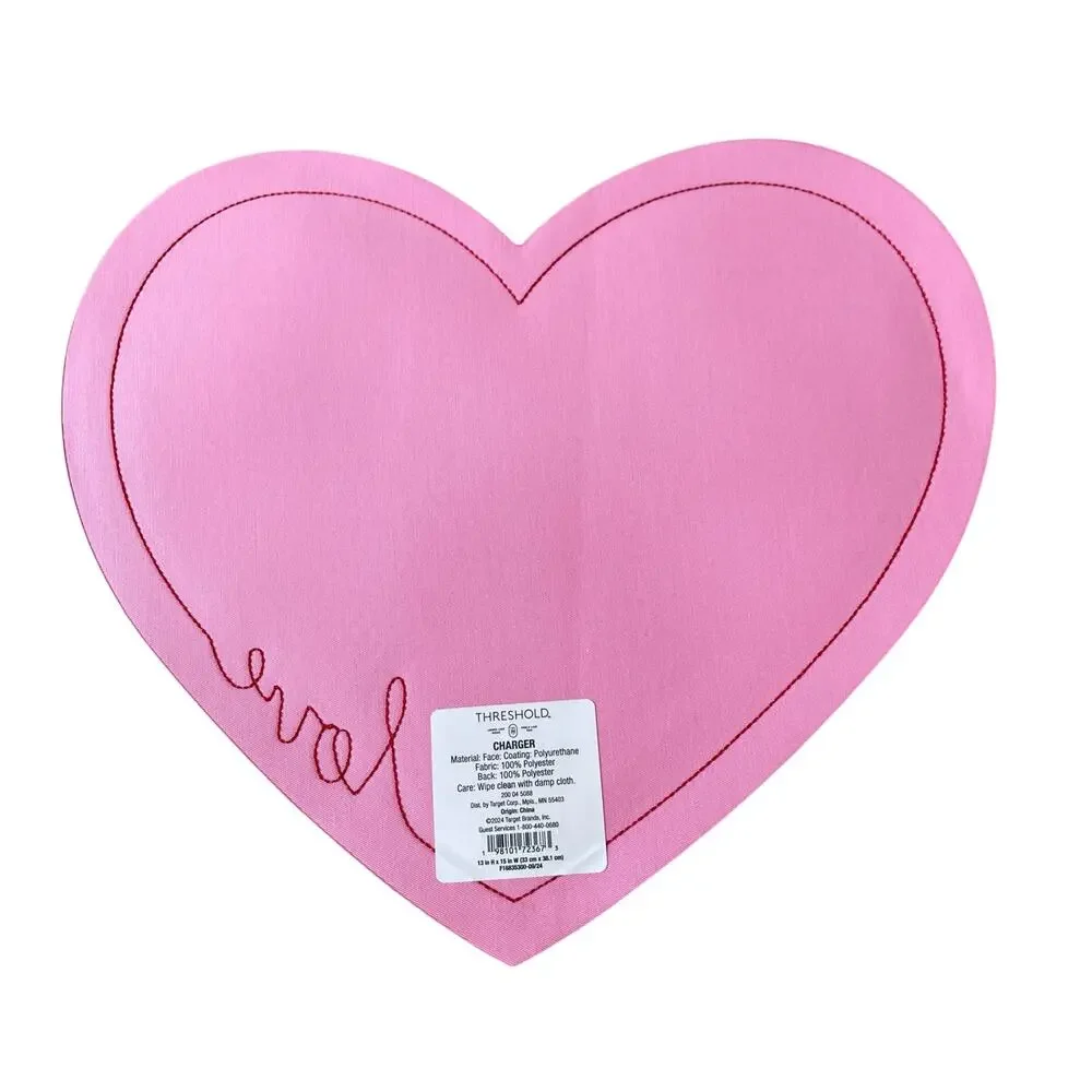 2pc Threshold Valentine Pink Faux Leather Heart Shaped Placemat Charger LOVE New